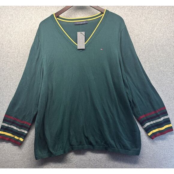 Tommy Hilfiger Sweaters - Tommy Hilfiger Womens Sweater Top V-Neck Green Colorful Long Sleeve Size 2X NWT